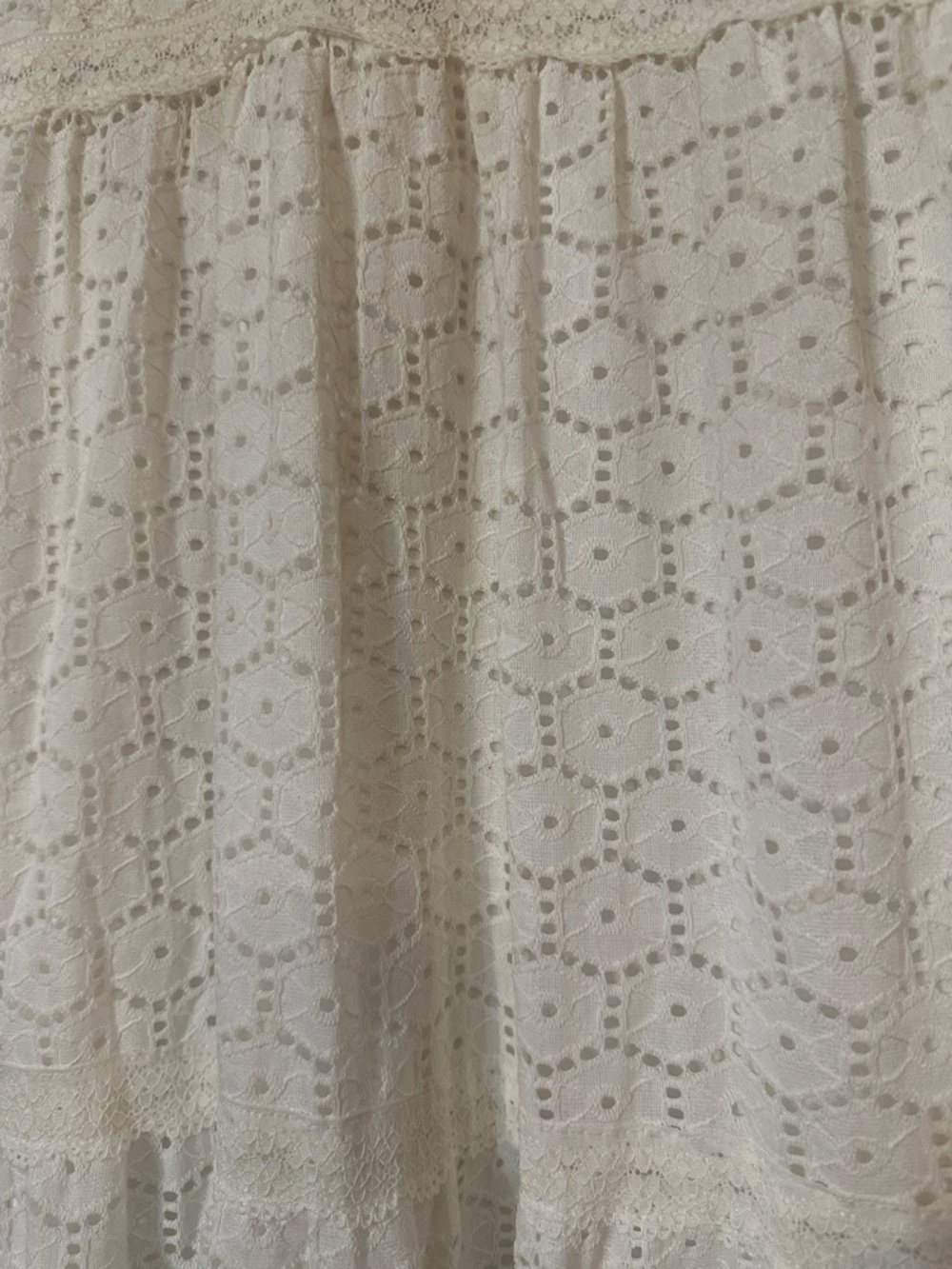 Prairie Eyelet Lace Tiered Boho White Fully Lined Cottage Core Maxi Dress Large - Picture 7 of 14